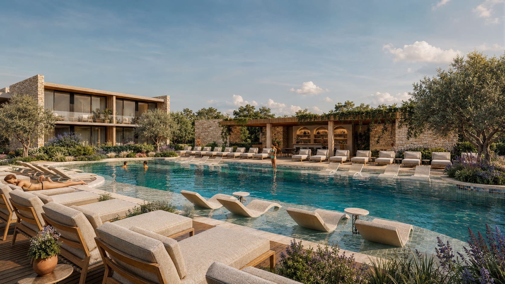 No 19 Dream Residence, olağan ağacı ve havuzuyla dış cephe görselleştirmesi