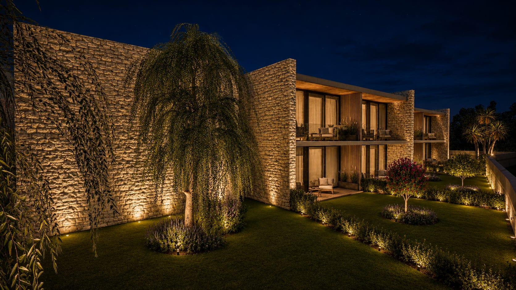 No 19 Dream Residence, olağan ağacı ve havuzuyla dış cephe görselleştirmesi