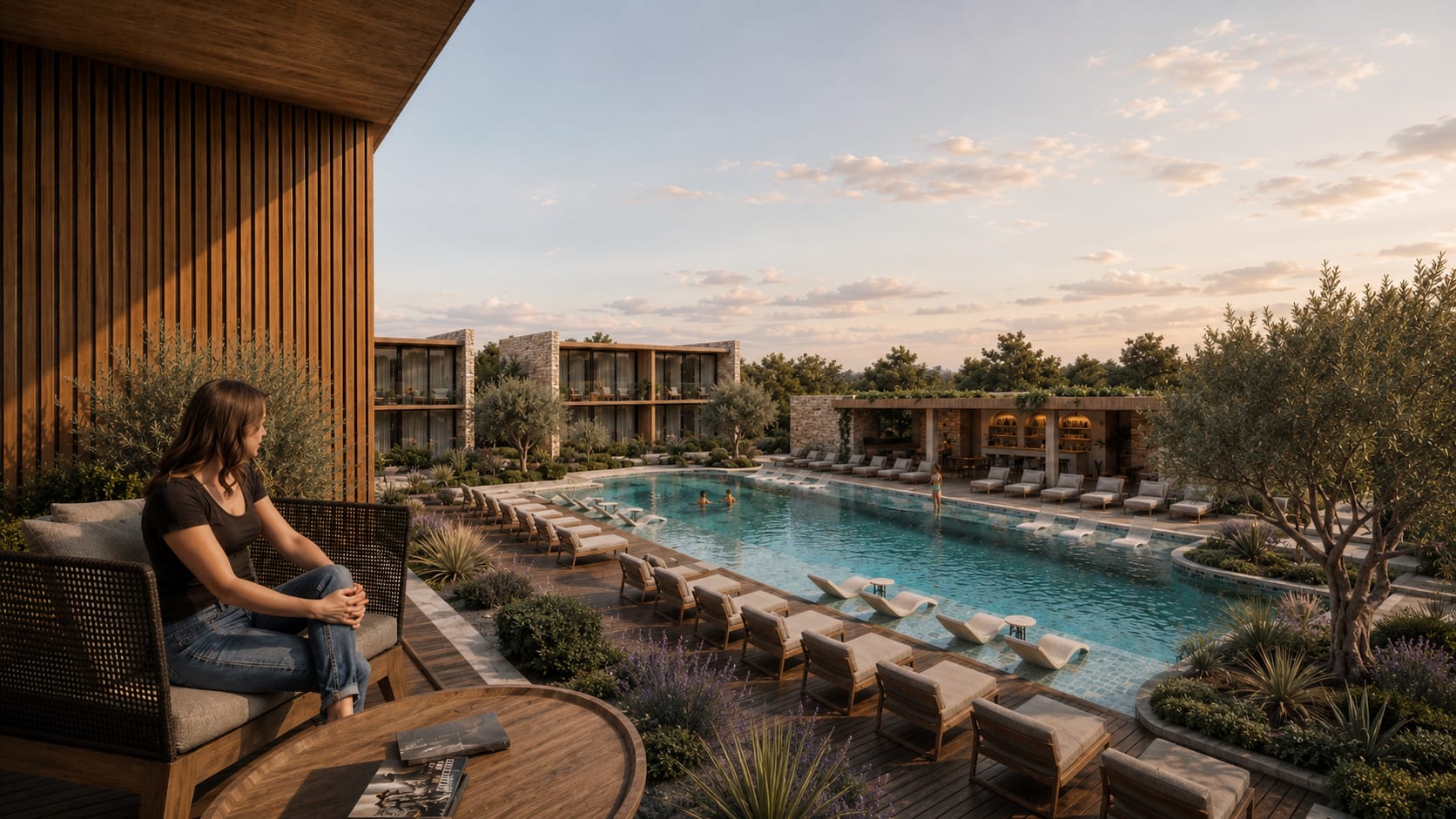 No 19 Dream Residence, olağan ağacı ve havuzuyla dış cephe görselleştirmesi